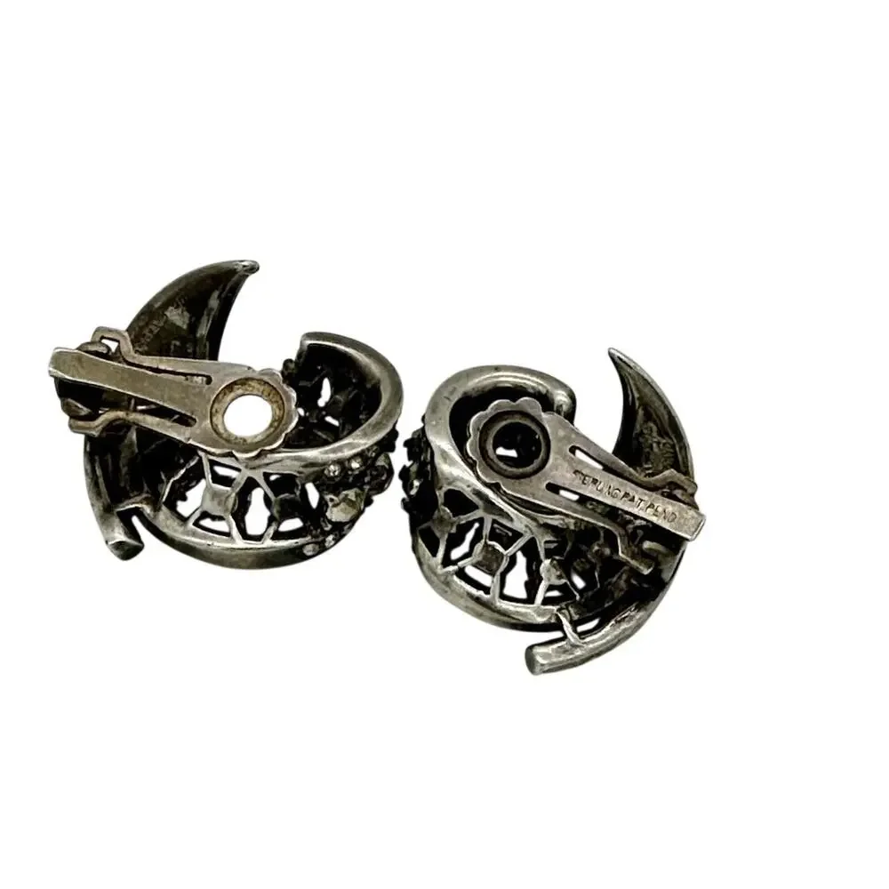 Vintage Sterling Statement Clip On Earrings Pat Pended (Crown Trifari?) Read